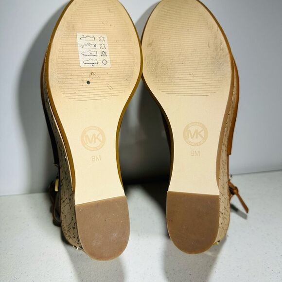 Michael Kors Women's Size 8M Tan Sling Wedge Cork Open Toe  Leather Sandals - Picture 5 of 6